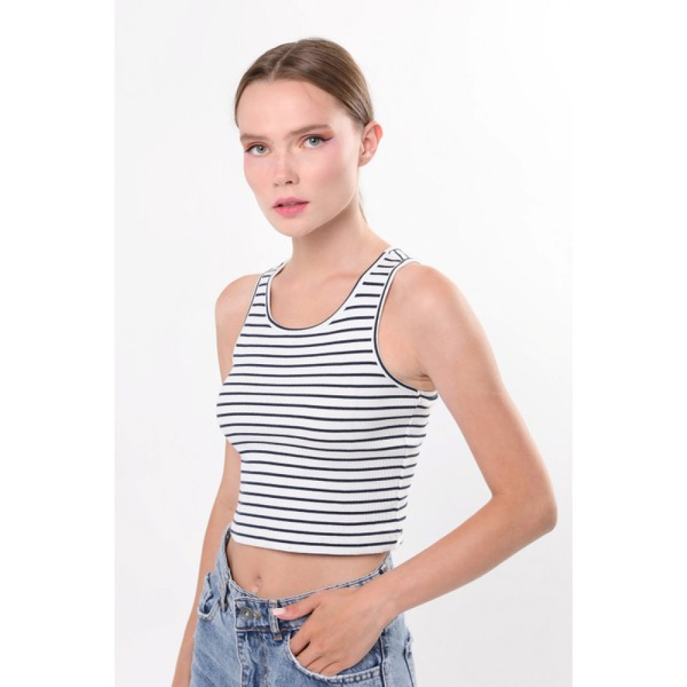 Owut Collection Bisiklet Yaka Çizgili Crop Bluz Bluz Fiyatı