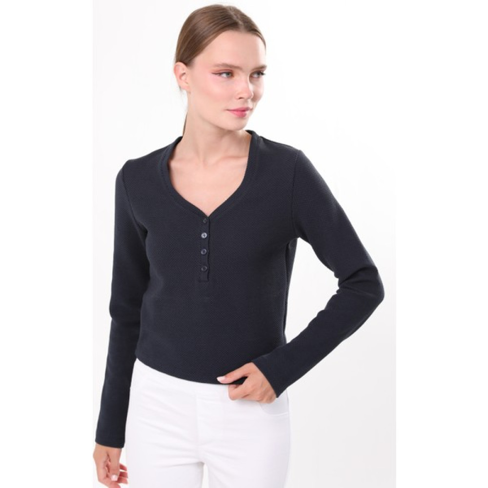 Owut Collection Düğmeli Yaka Uzun Kollu Lacivert Bluz Bluz Fiyatı