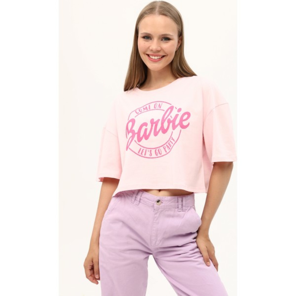 Owut Collection Kadın Beyaz Barbie Baskılı Crop T-Shirt Bayan T-shirt Fiyatı