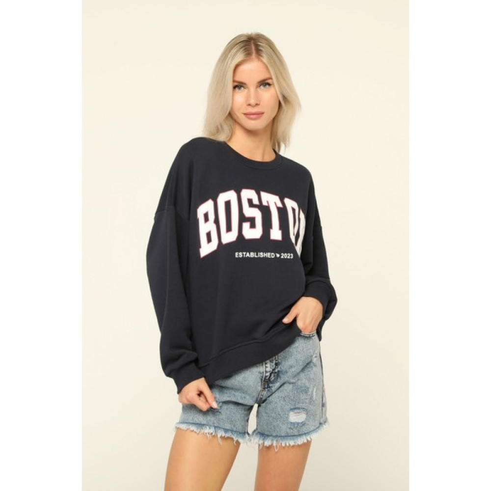 Owut Collection Lacivert Bisiklet Yaka Baskılı Sweatshırt Kadın Eşofman Fiyatı