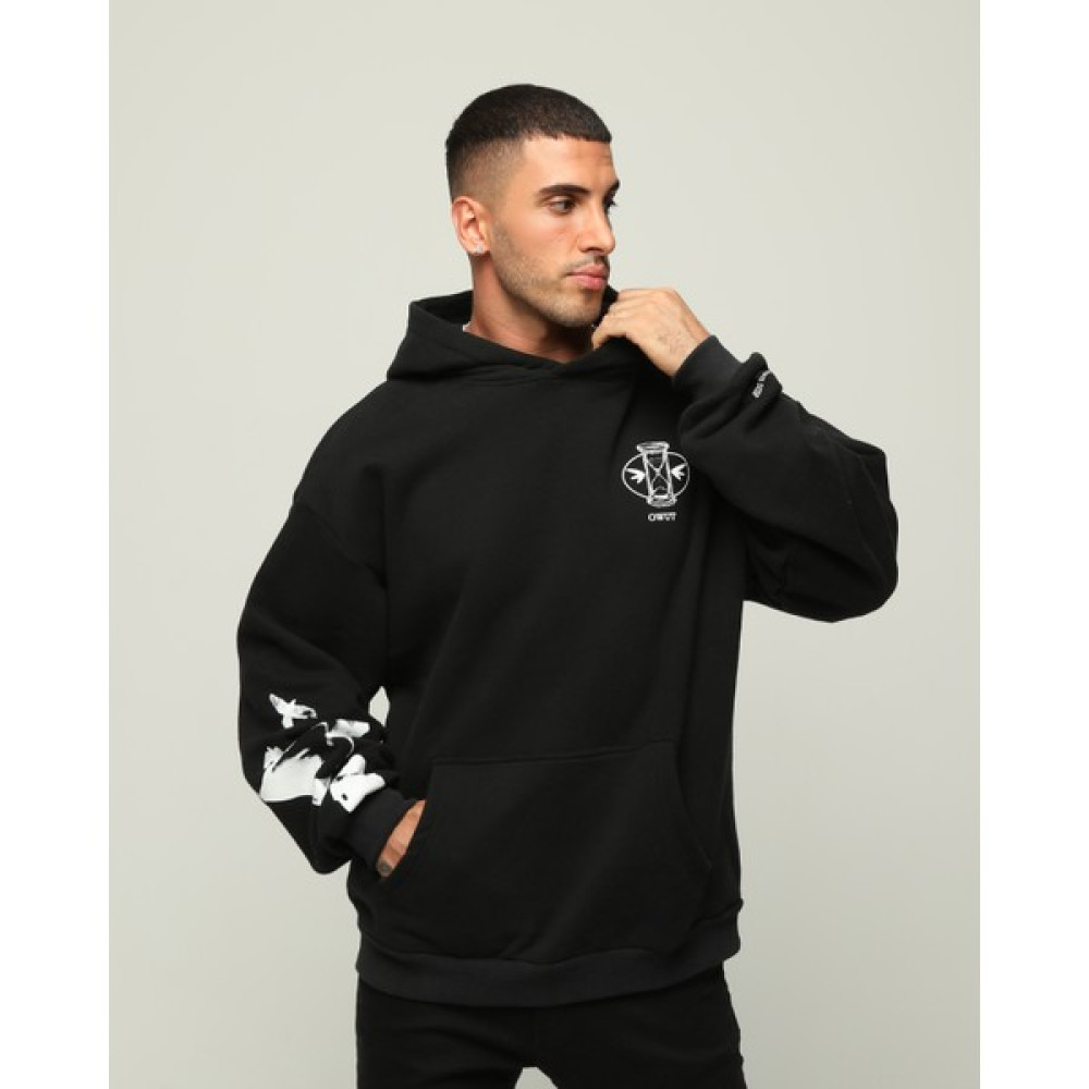 Owut Collection Siyah Erkek Oversize Kapüşonlu Yazı Baskılı Içi Yumuşak Tüylü Sweatshirt Erkek Sweatshirt Fiyatı