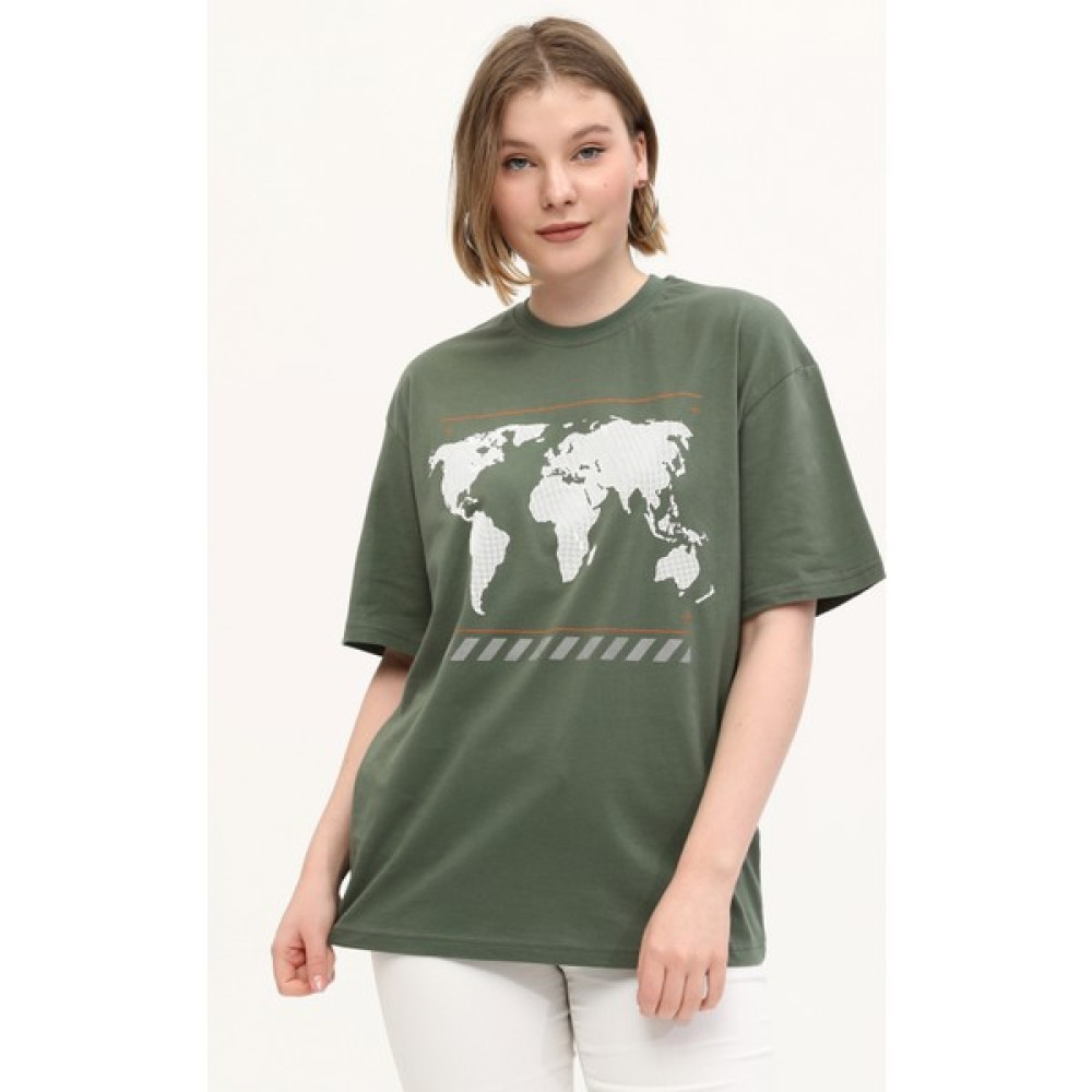 Owut Collection Yeşil Bisiklet Yaka Baskılı T-Shirt Erkek T-shirt Fiyatı