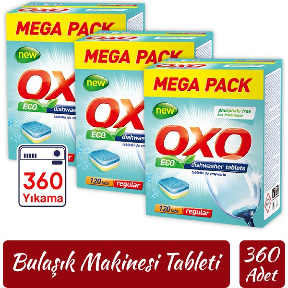 Oxo Bulaşık Makinesi Tableti Mega Paket Deterjan 360 Tablet Hepsi Bir Arada (3X120) Bulaşık Yıkama Fiyatı