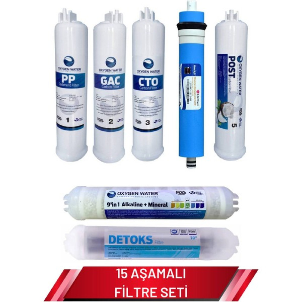 OXYGEN WATER 15 Aşamalı Yedek Filtre Seti Detoks Alkali Mineral Filtreli Set Bahçe Makinesi Aksesuar & Yedek Parça Fiyatı