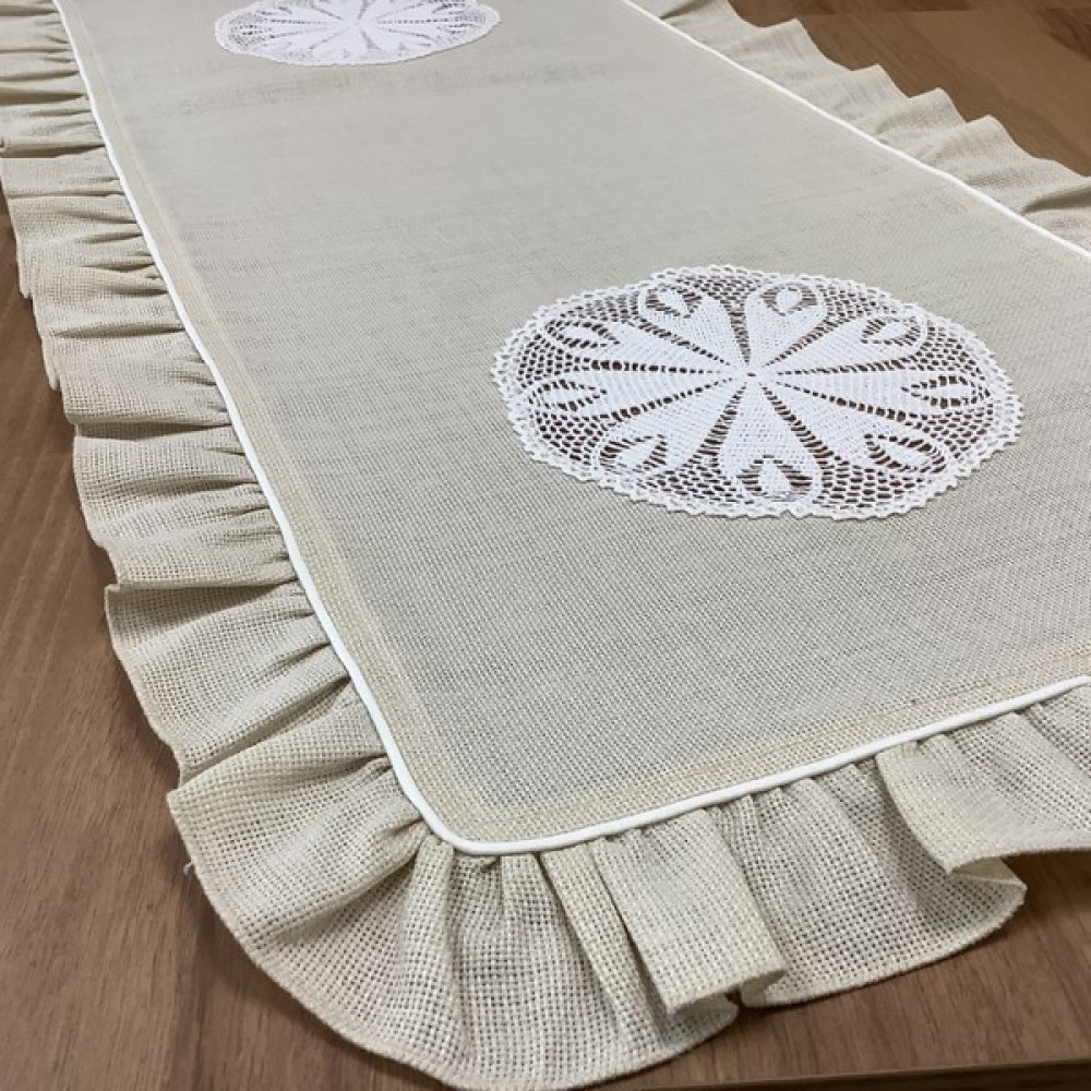 Oya Home El Dantelli Krem Zemin Ranır 45*150 cm - 150 x 45 cm Masa Örtüsü Fiyatı