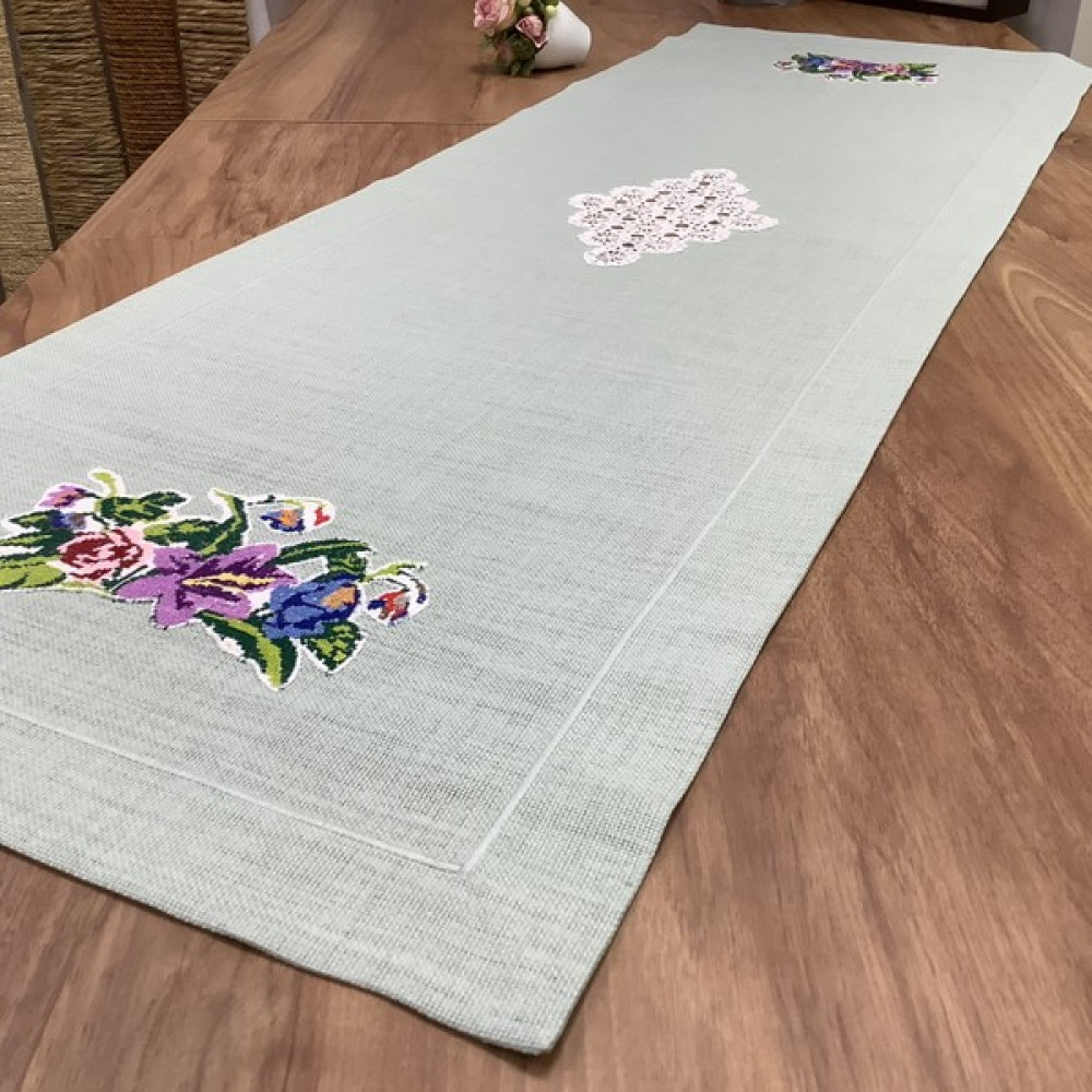 Oya Home Kaneviçe Işlemeli & El Örme Dantel Aplikeli Ranır - 45*150 cm - Açık Yeşil - 150 x 45 cm Masa Örtüsü Fiyatı