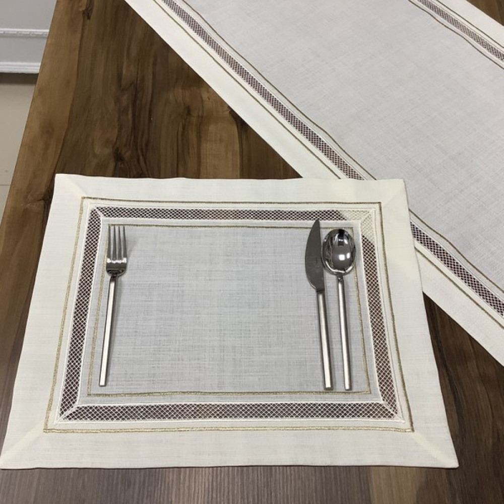 Oya Home Kolber Detaylı Gold Dikişli Ranır Lı Amerıkan Servis Set-7 Parça - Kırık Beyaz - 35 x 45 cm Masa Örtüsü Fiyatı