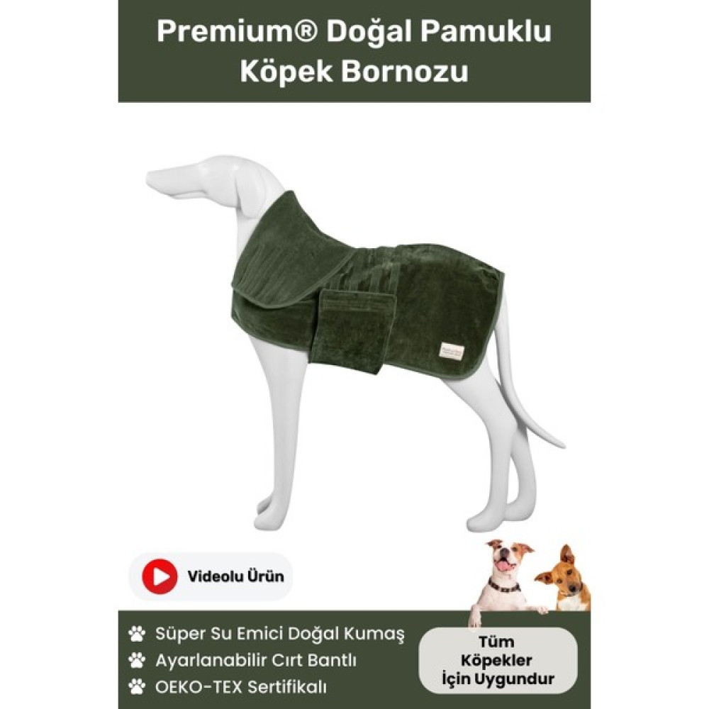 Oya Pet Premium® Doğal Pamuklu Süper Su Emici Lüks Havlu Ayarlanabilir Bel Küçük ve Büyük Irk Için Bornoz - Haki - XS Evcil Hayvan Ürünleri Fiyatı