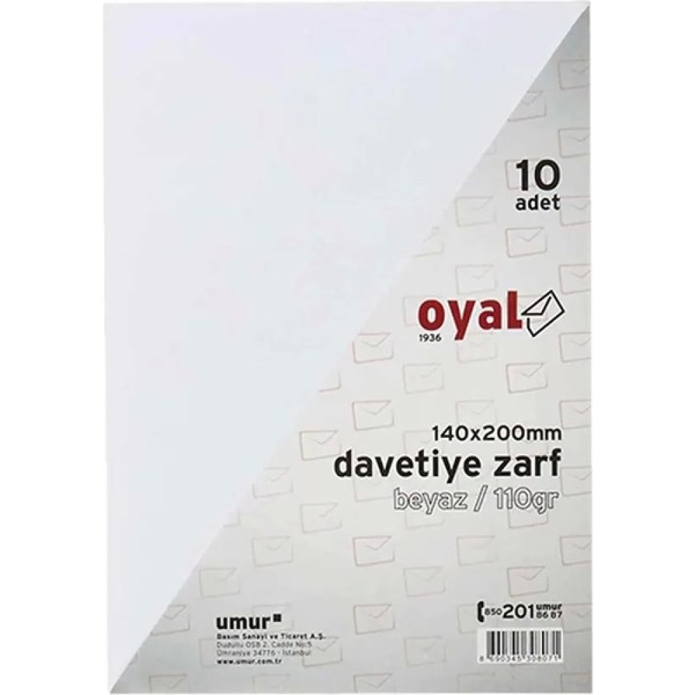 Oyal Davetiye Zarf Beyaz 110GR 14X20CM 10’lu 8228 Oto Boyaları Fiyatı