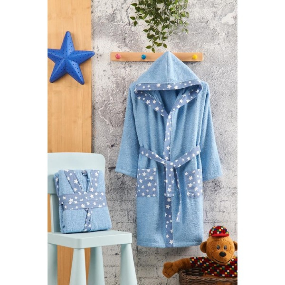 Oyalı Textile Çocuk Bornozu Kapşonlu Bornoz %100 Pamuk Bebek Bornoz Işlemeli Boroz Kapüşonlu Kız Erkek Bornoz - 11 - 12 Yaş - Mavi Bornoz Fiyatı