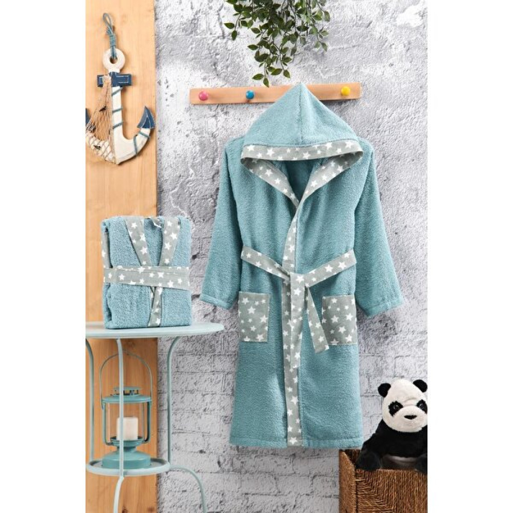 Oyalı Textile Çocuk Bornozu Kapşonlu Bornoz %100 Pamuk Bebek Bornoz Işlemeli Boroz Kapüşonlu Kız Erkek Bornoz - 11 - 12 Yaş - Yeşil Bornoz Fiyatı