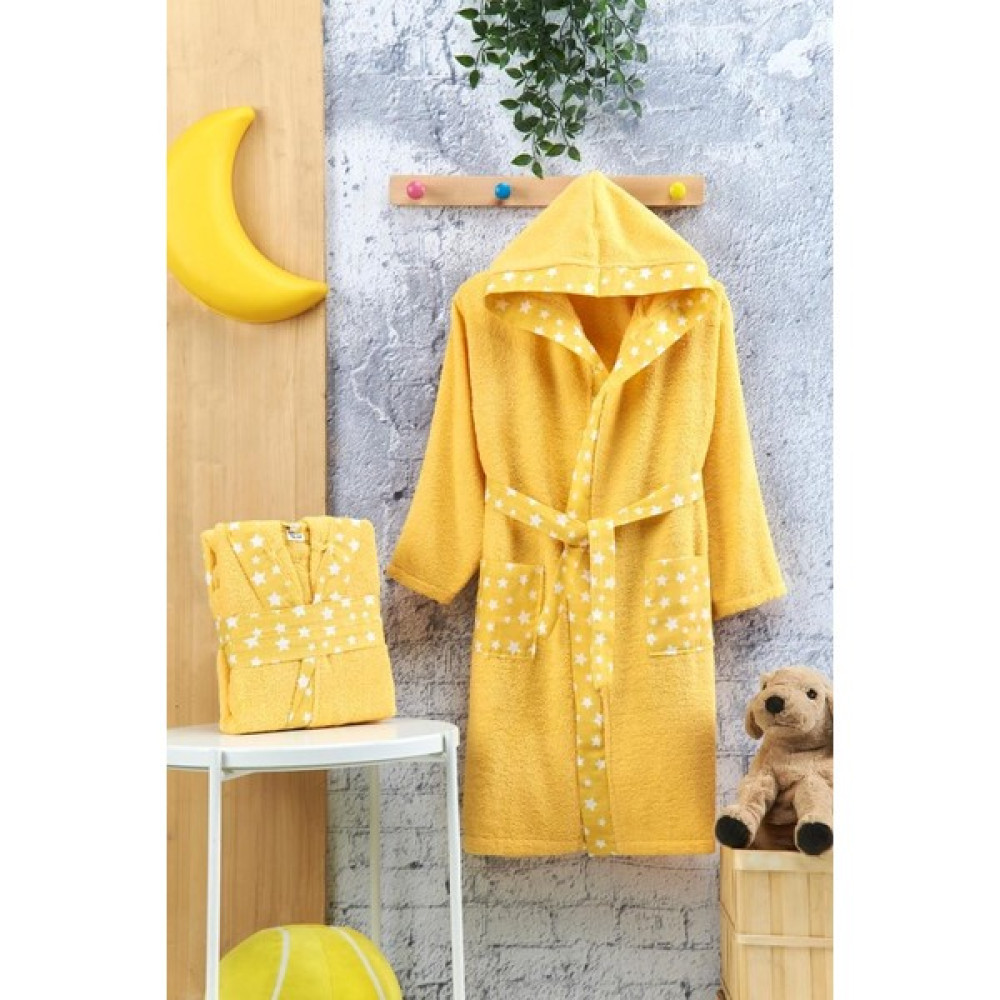 Oyalı Textile Çocuk Bornozu Kapşonlu Bornoz %100 Pamuk Bebek Bornoz Işlemeli Boroz Kapüşonlu Kız Erkek Bornoz - 7 - 8 Yaş - Sarı Bornoz Fiyatı