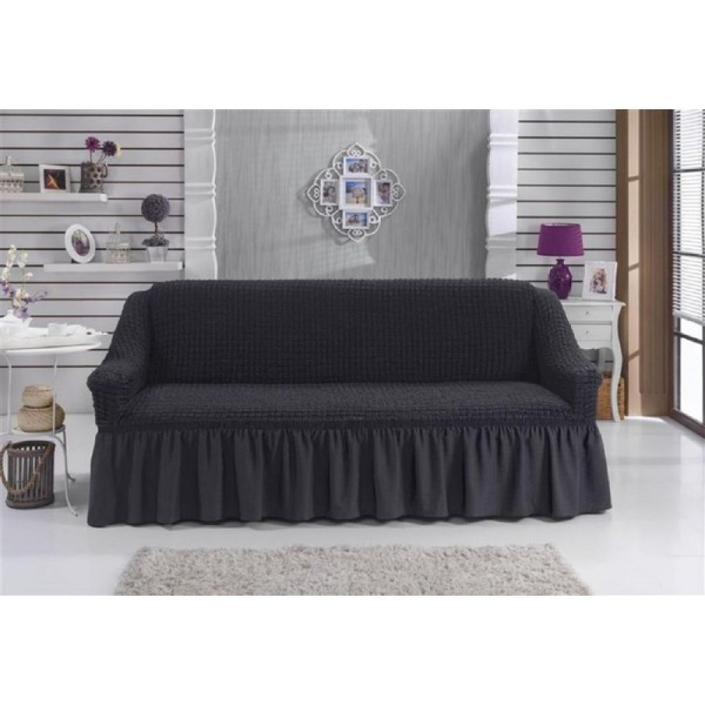 Oyalı Textile Koltuk Kilifi Kanepe Kılıfı Tekli Set Likralı Çekyat Örtüsü Bürümcük Etekli Takim Pike 3 Lü Koltuk - 190 x 230 cm - Antrasit Koltuk & Kanepe Örtüsü Fiyatı