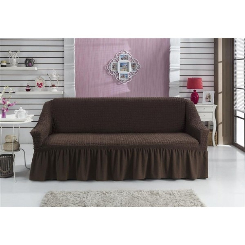 Oyalı Textile Koltuk Kilifi Kanepe Kılıfı Tekli Set Likralı Çekyat Örtüsü Bürümcük Etekli Takim Pike 3 Lü Koltuk - 190 x 230 cm - Kahve Koltuk & Kanepe Örtüsü Fiyatı