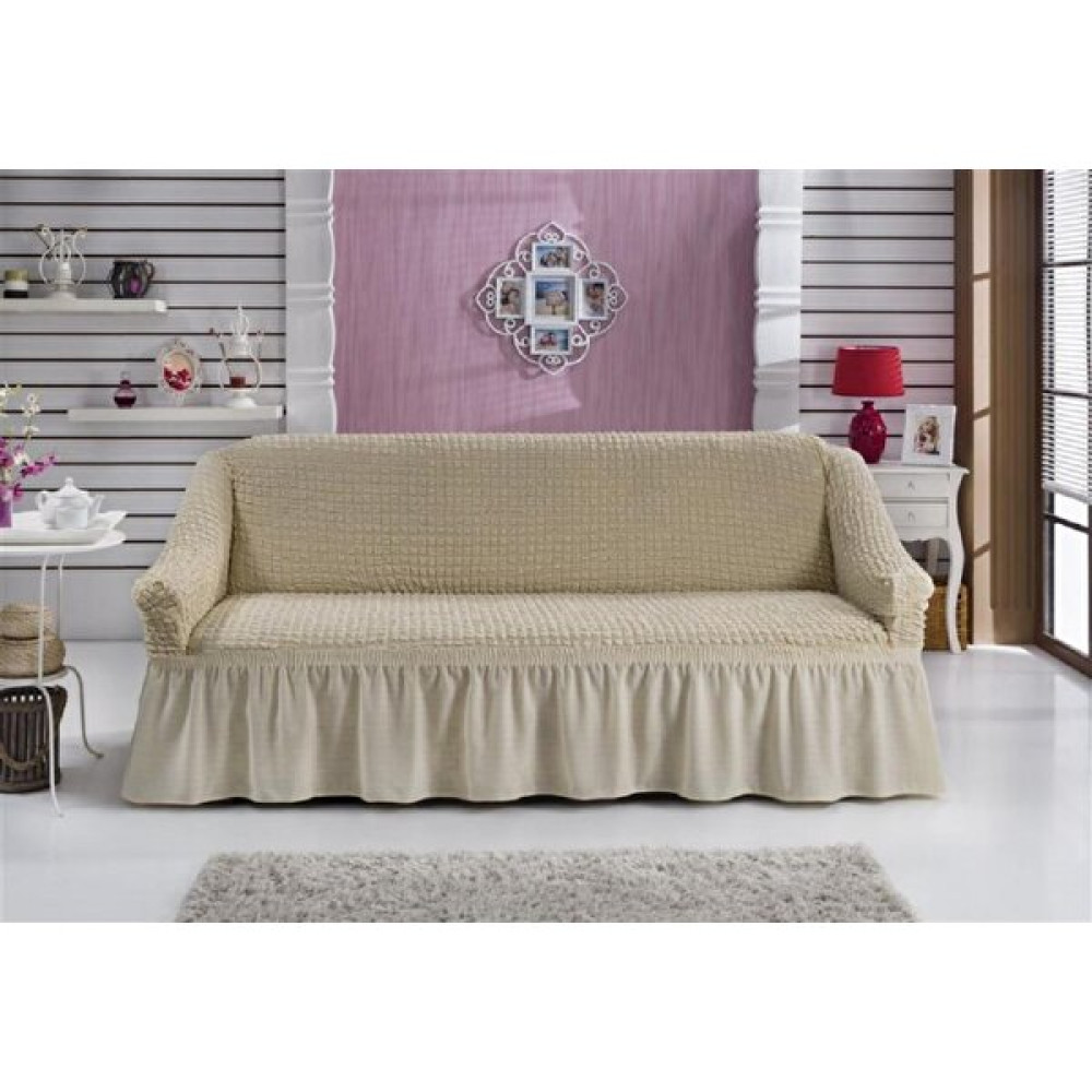 Oyalı Textile Koltuk Kilifi Kanepe Kılıfı Tekli Set Likralı Çekyat Örtüsü Bürümcük Etekli Takim Pike 3 Lü Koltuk - 190 x 230 cm - Krem Koltuk & Kanepe Örtüsü Fiyatı