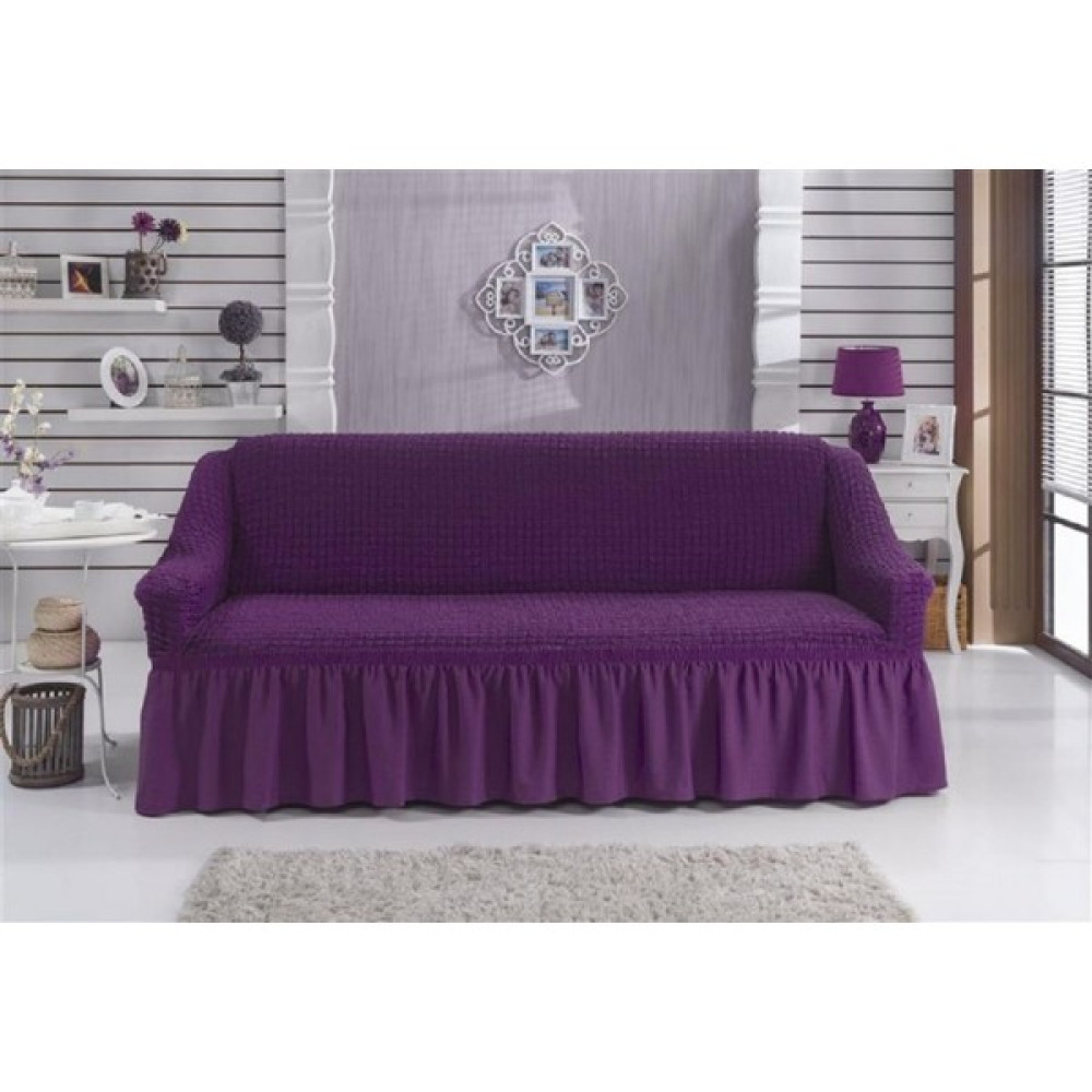 Oyalı Textile Koltuk Kilifi Kanepe Kılıfı Tekli Set Likralı Çekyat Örtüsü Bürümcük Etekli Takim Pike 3 Lü Koltuk - 190 x 230 cm - Mor Koltuk & Kanepe Örtüsü Fiyatı