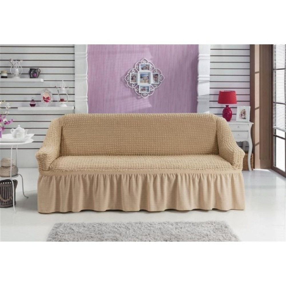 Oyalı Textile Koltuk Kilifi Kanepe Kılıfı Tekli Set Likralı Çekyat Örtüsü Bürümcük Etekli Takim Pike 3 Lü Koltuk - 190 x 230 cm - Süt Koltuk & Kanepe Örtüsü Fiyatı