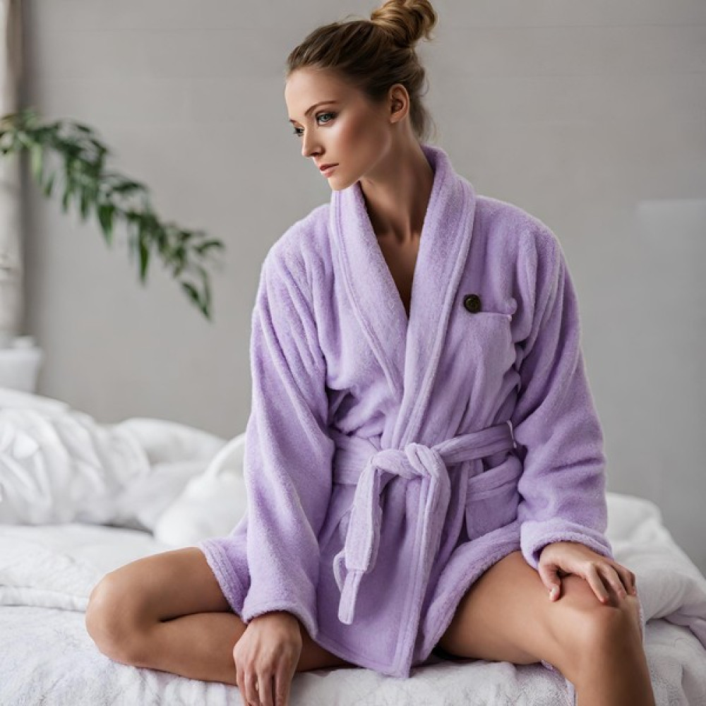 Oyalı Textile Organik Pamuk Bornoz Salyaka Bukle Antialerjik Soft Bonoz Hediyelik Günlük Ceyizlik Erkek Kadın - Lila - L Bornoz Fiyatı