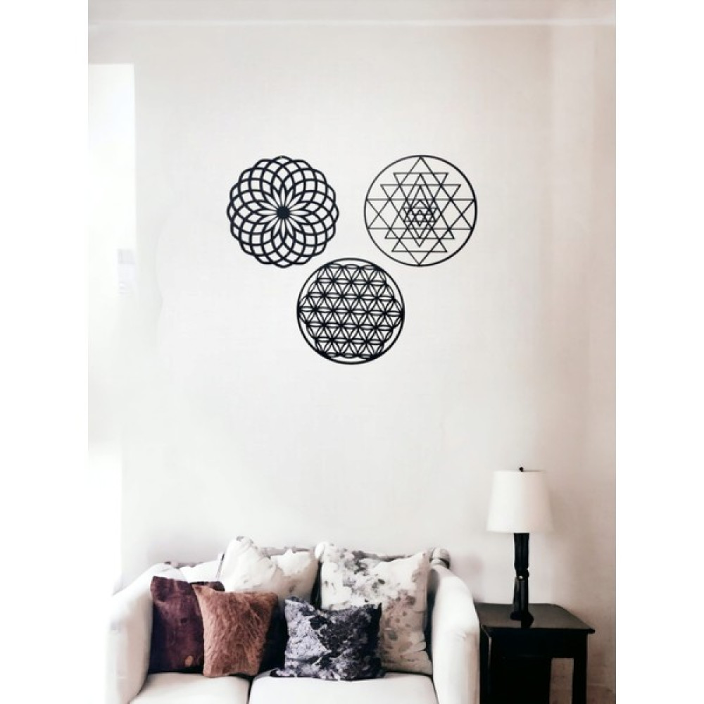 Öykü Dekor Ahşap 3 Parça Duvar Süsü (Yaşam Çiçeği-Torus-Sri Yantra) Ev & Dekorasyon Aksesuarları Fiyatı