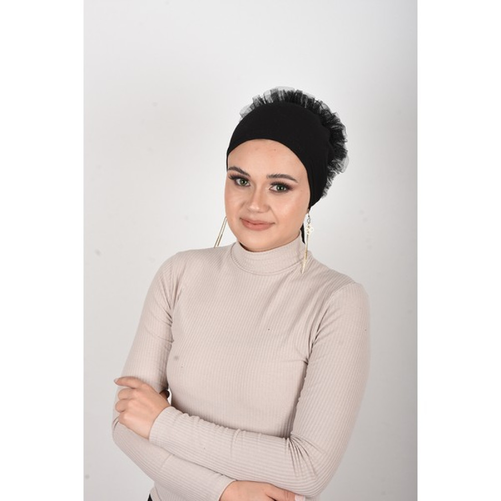 Öyküm Bone Fırfırlı Topuzlu Hazır Bone Eşarp Fiyatı