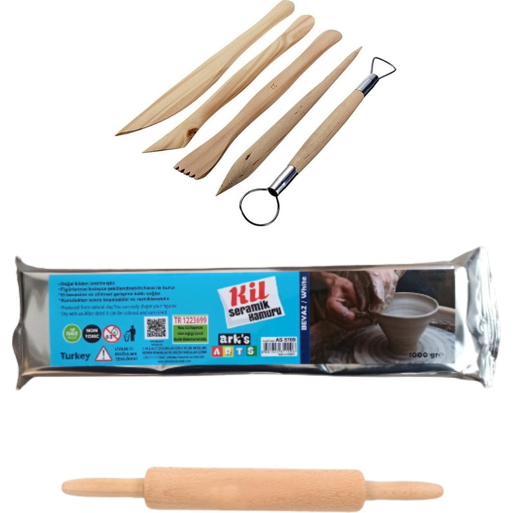 Oyun ve Sanat Oyun ve Sanat, Seramik Başlangıç Seti 2, Seramik Hamuru 1kg, Ahşap Ebeşuar Modelaj Kalemi 5'li, Ahşap Merdane Kalem & Yazı Gereçleri Fiyatı