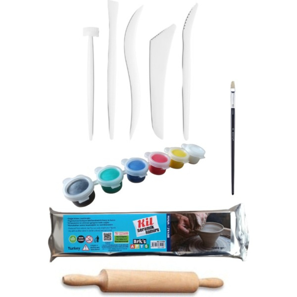 Oyun ve Sanat Oyun ve Sanat, Seramik Hamuru Başlangıç Seti 4, Plastik Ebeşuar 5'li, Merdane, Doğal Kil 1 Kg, Boya 6'lı , Fırça Sanatsal Malzemeler Fiyatı