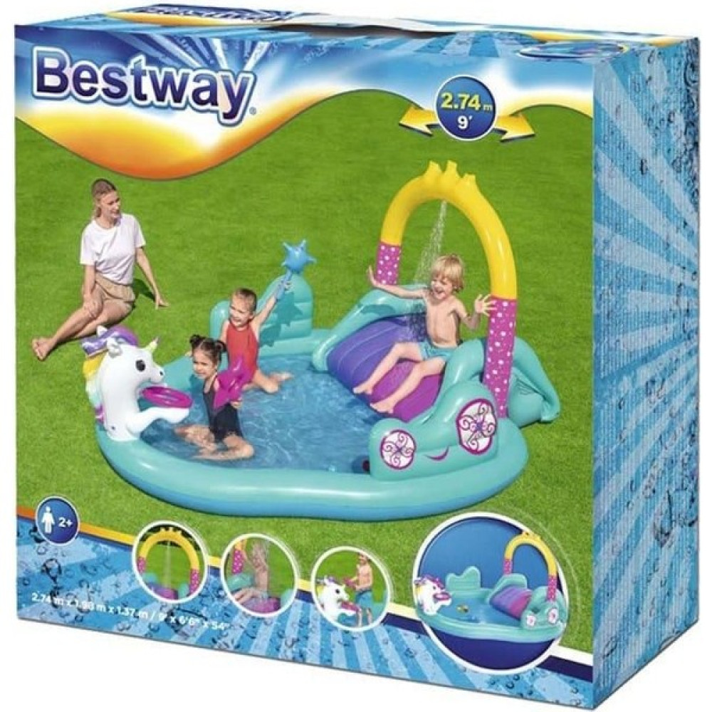 Oyuncakmatik Bestway 53097 Unicorn Kaydıraklı Fıskiyeli Şişme Çocuk Havuz 274X198X137 cm Şişme Su Ürünleri Fiyatı