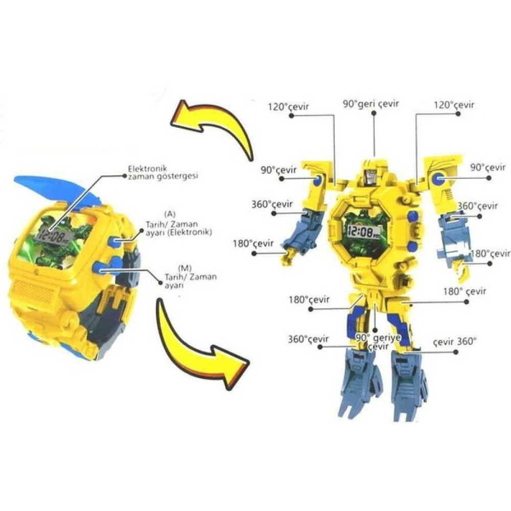 Oyuncakmatik Saate Dönüşen Robot - Sarı Oyuncak Fiyatı