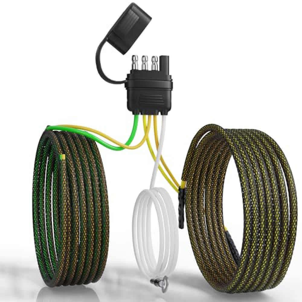 Oyviny 4 Pin 5 Wire Trailer Wiring Harness 22FT for Rewiring Both-Side Taillights, Pure Copper Wishbond Trailer Light Kit 4 Way Flat 5 Wire Plug w/Nylon Net Tube Protection