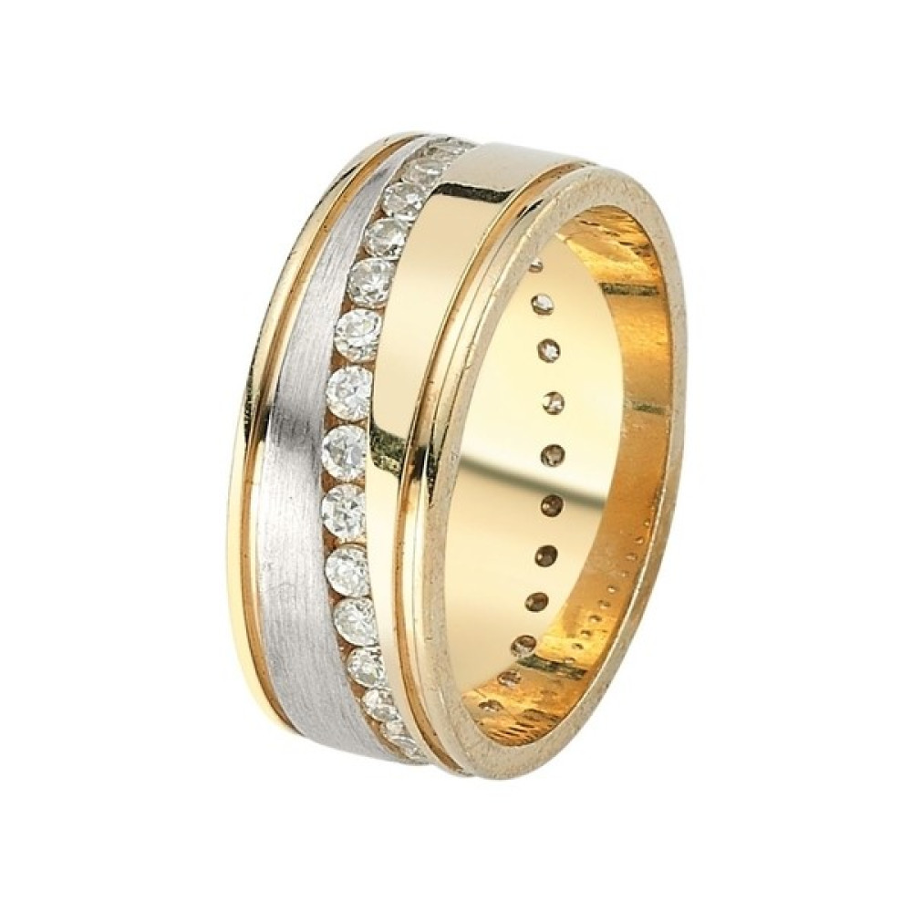 Öz Alyans 7 mm Taşlı Gümüş Alyans 925 - 18 Altın Alyans Fiyatı