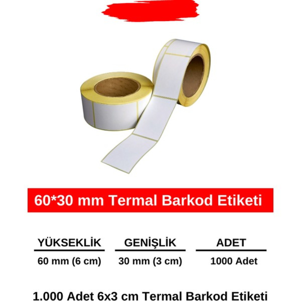 Öz Barkod 60 x 30 mm Barkod Etiketi - 1000 Adet Termal Etiket Barkod Okuyucular Fiyatı