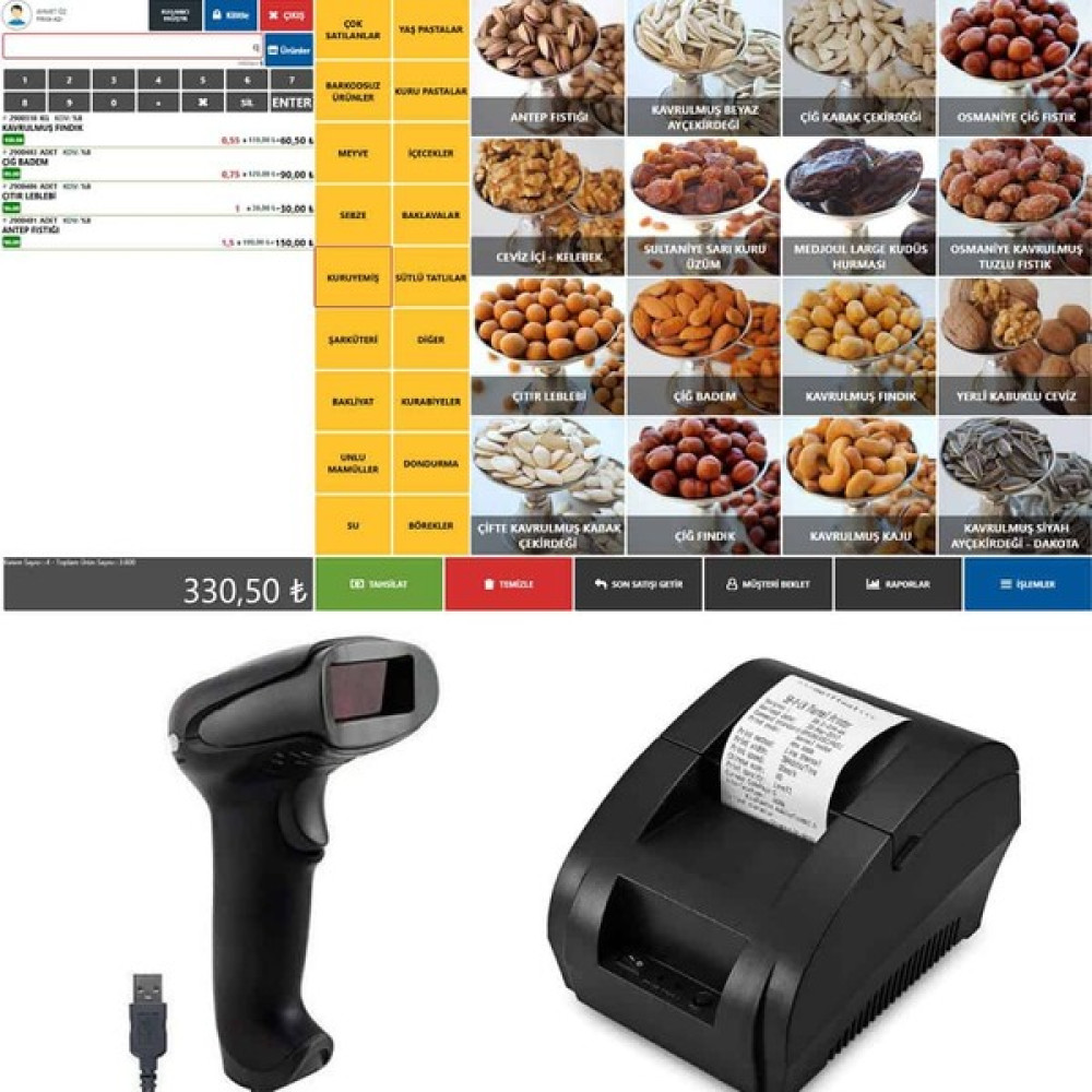 Öz Barkod Kablolu Barkod Okuyucu+ Fiş Yazıcı+ Barkodlu Satış Sistemi Programı - USB - Siyah Yazıcılar Fiyatı