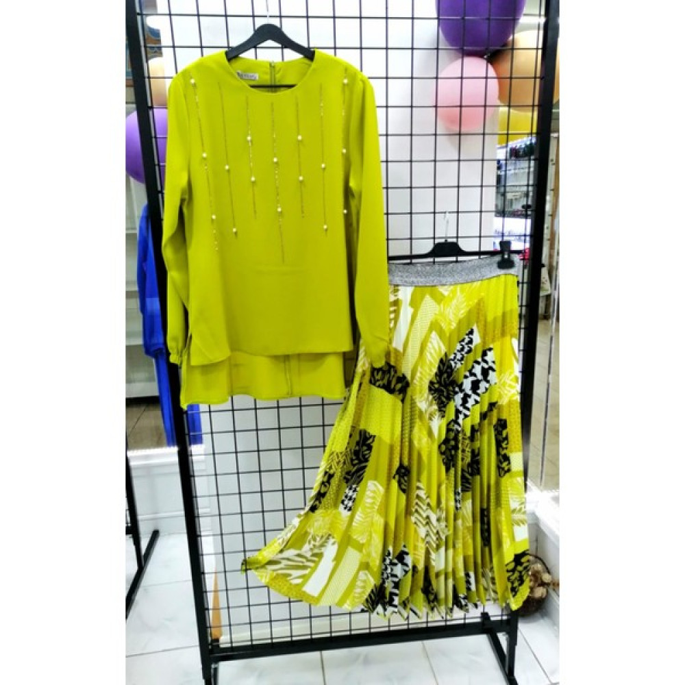 Öz Butik Aksesuar Abiye Piliseli Etekli Alt Üst Takım Krep Kumaş Beli Lastikli Açık Yeşil Renginde Nişan ve Düğün Elbise Fiyatı