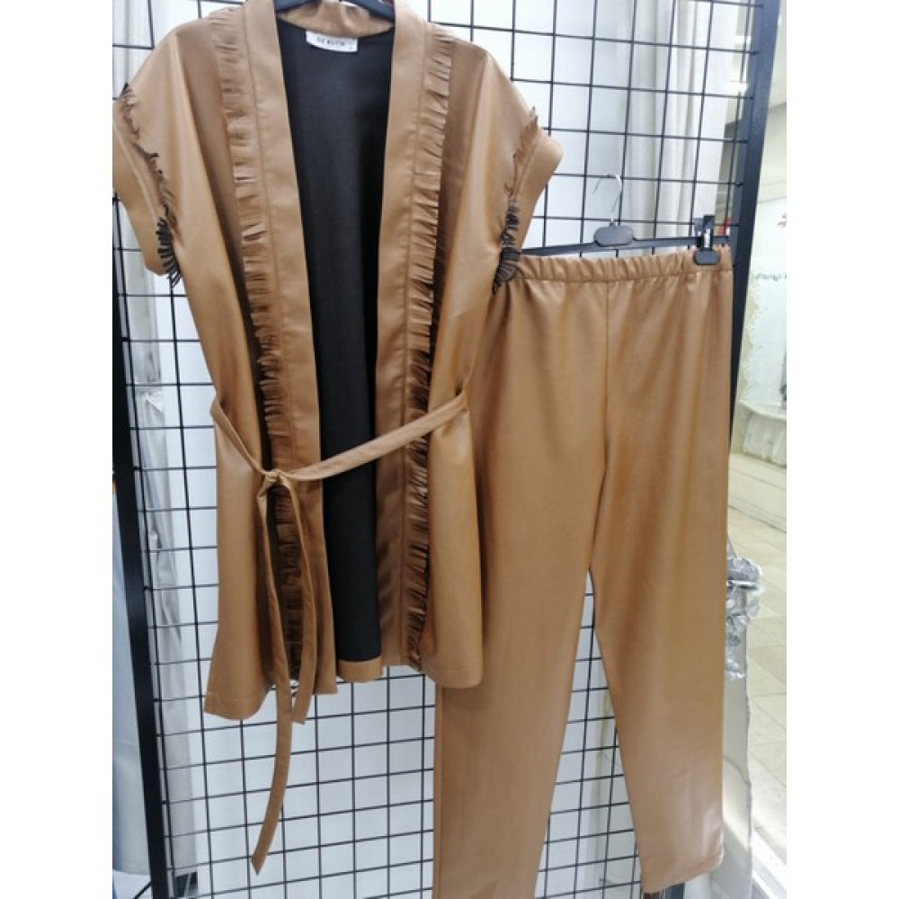 Öz Butik Aksesuar Tesettür Takım Camel Rengi Deri Yelek Pantolon Takım Günlük Takım Rahat Takım Elbise Fiyatı