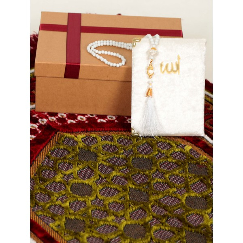 Öz Kadife Seccade Takımı, Umre Hediyelik Seti, Kadife Seccade, 99'lu Tesbih, Yasin. - Bordo - 70 x 110 cm Seccade Fiyatı
