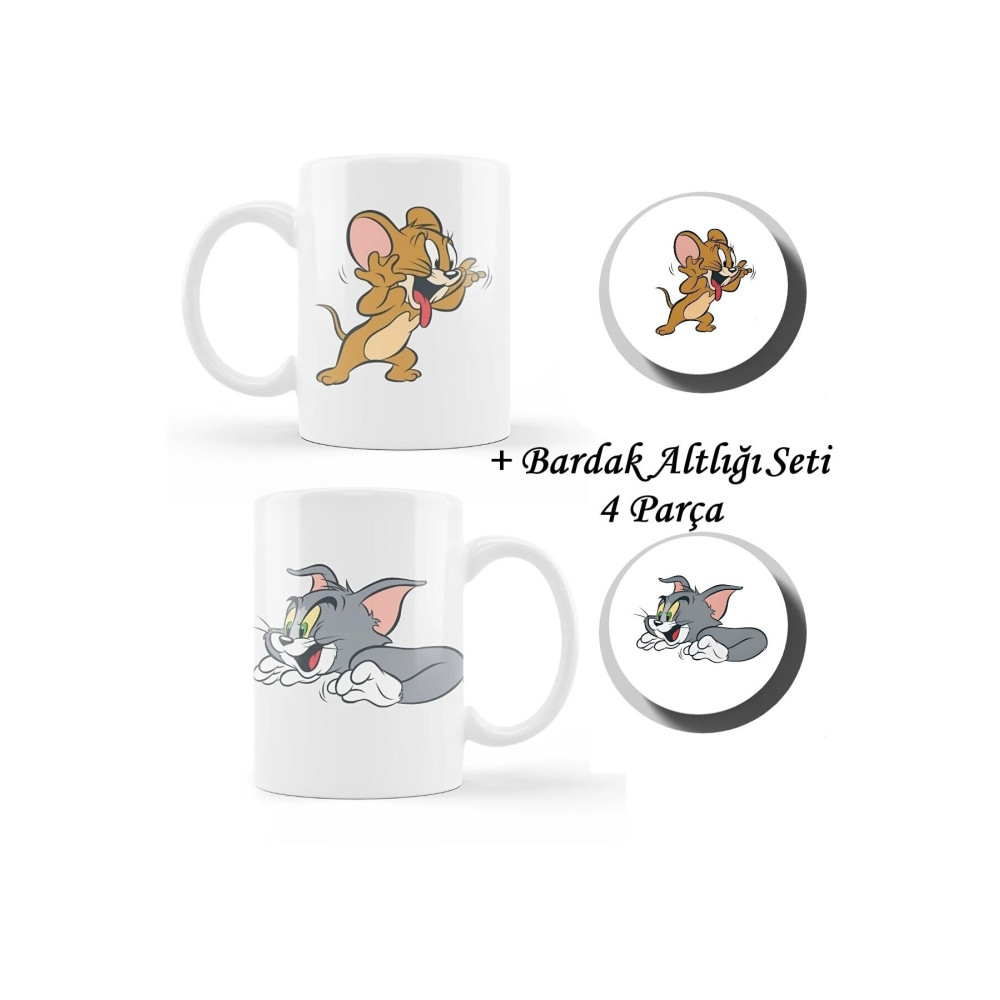 Öz Kupa Hediyelik Özel Tasarım 2li Kupa Tom Ve Jerry Kupa Ve Bardak Altlığı Seti Çift Kupası Sevgili Kupası Kupa Fiyatı