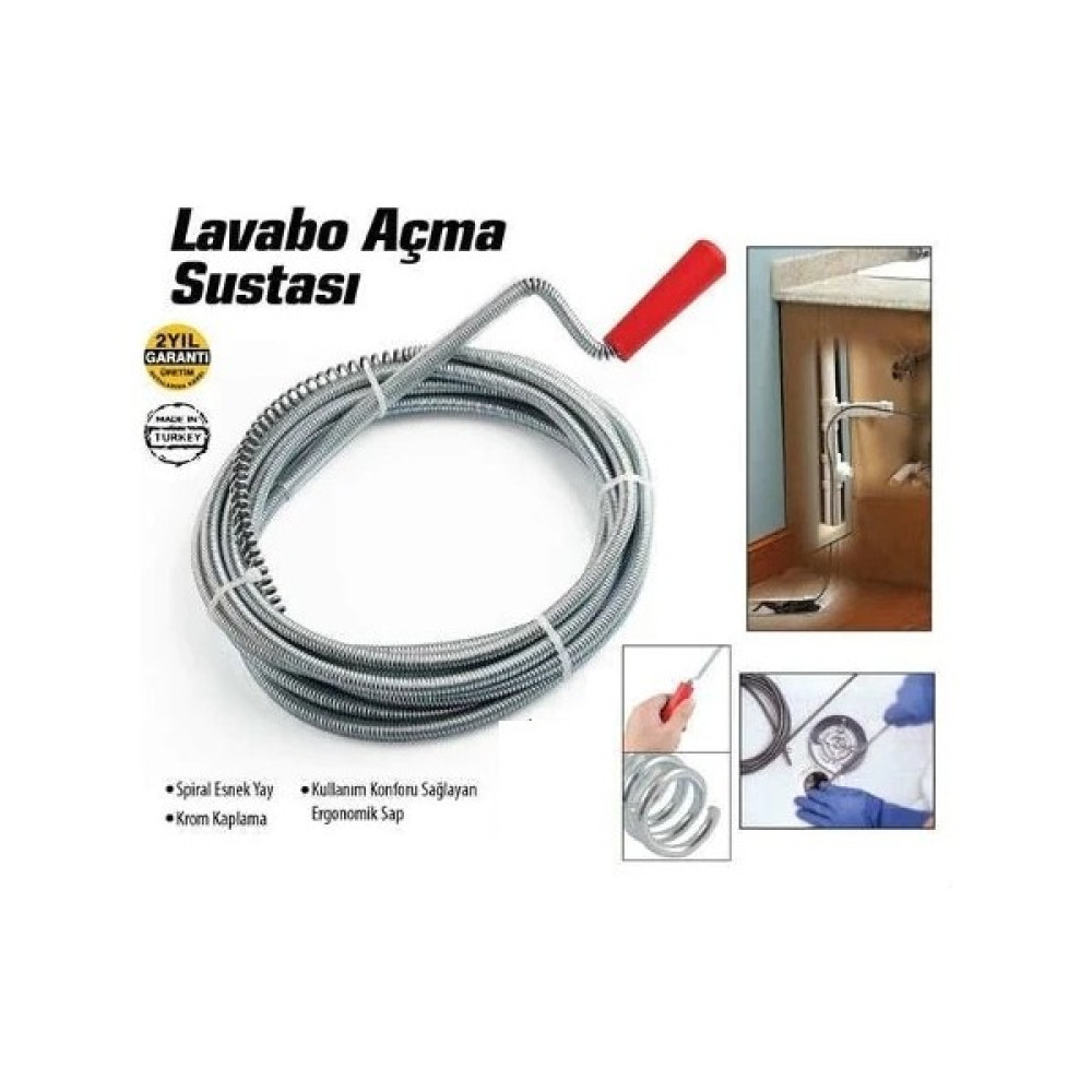 Ozaslan Lavabo Açma Teli Sustası - 8 Metre Gider Açıcı Tel Banyo Mutfak Lavabo Açıcı Tel - Gri Lavabo Fiyatı