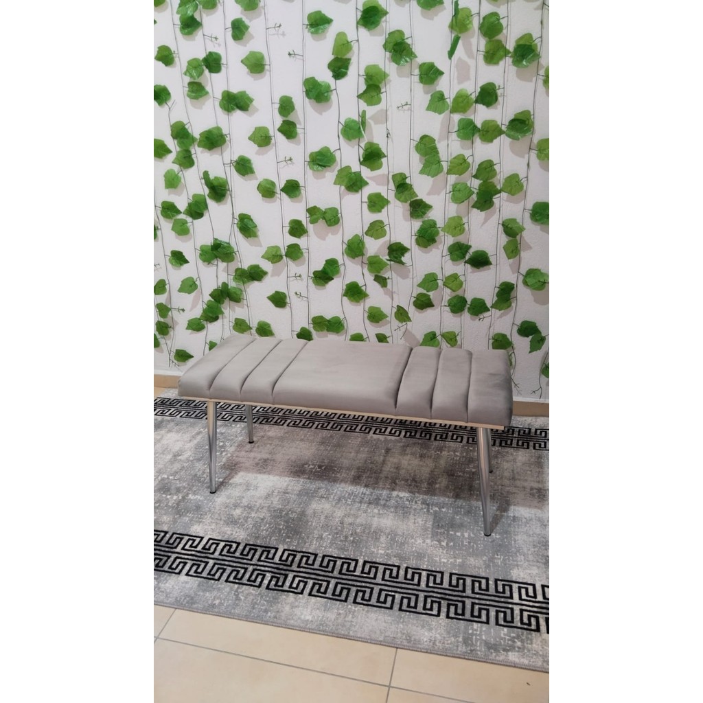Özcan Mobilya Aksesuar Krom Metal Ayaklı Metal Kasalı Bench Mutfak Salon Antre Yatak Odası Balkon Puf Bank - Açık Gri Diğer Fiyatı