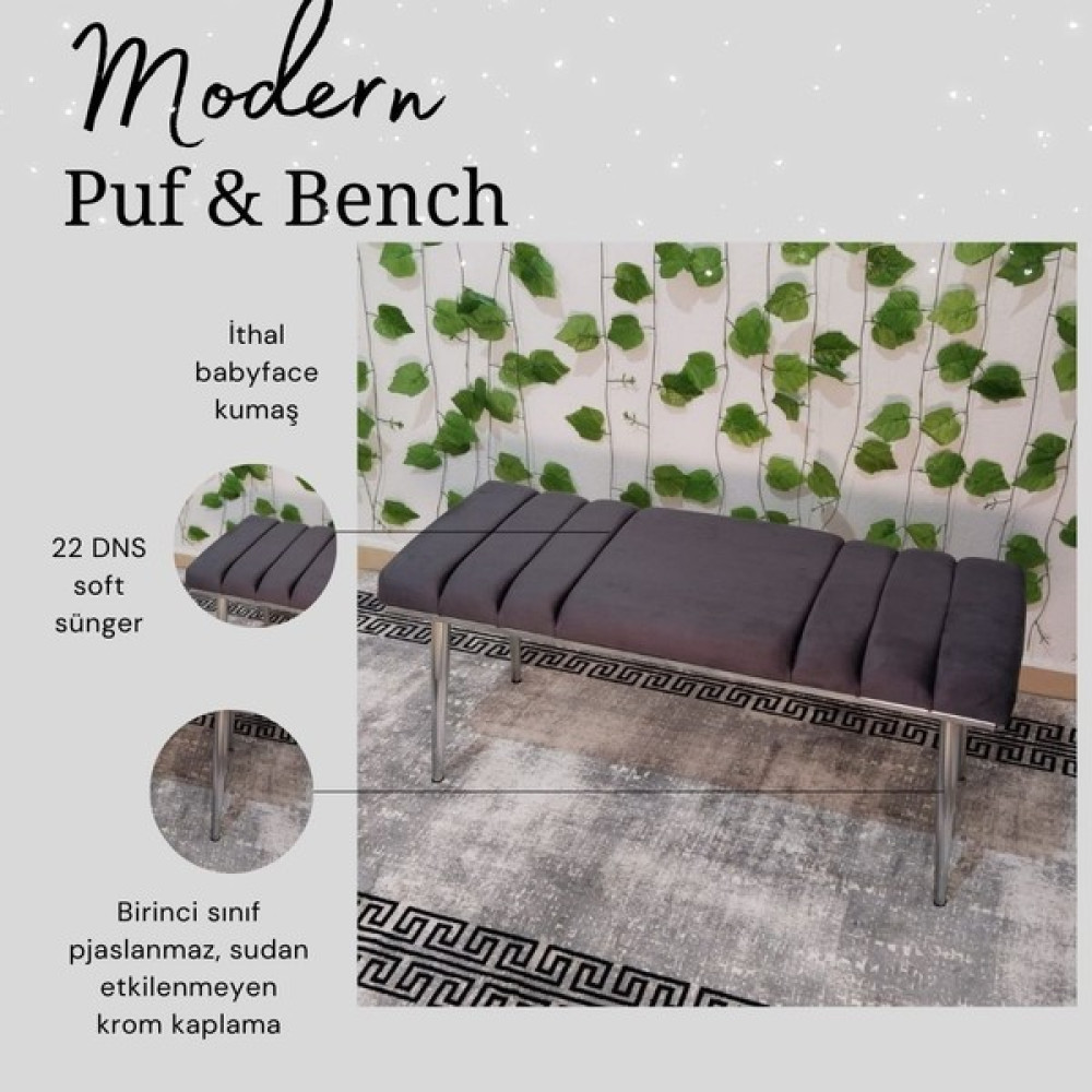Özcan Mobilya Aksesuar Krom Metal Ayaklı Metal Kasalı Bench Mutfak Salon Antre Yatak Odası Balkon Puf Bank - Füme Mutfak Dolabı / Mobilyası Fiyatı