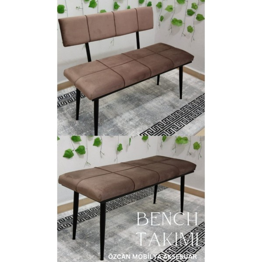 Özcan Mobilya Aksesuar Siyah Metal Ayaklı Bench Sırtlı Mutfak Salon Antre Yatak Odası Puf Bank Oturak Takımı - Açık Kahverengi Mutfak Dolabı / Mobilyası Fiyatı