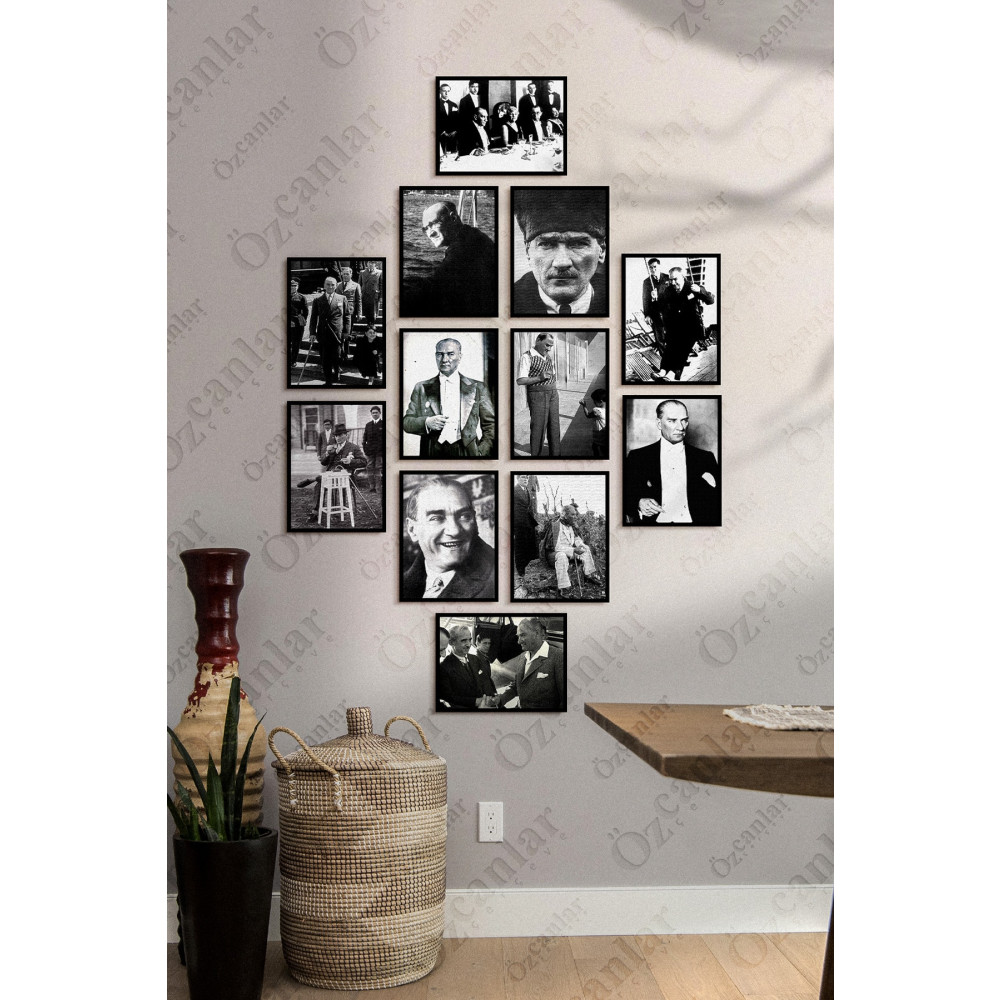 ÖZCANLAR ÇERÇEVE Çerçevesiz Çerçeve Görünümlü Atatürk Fotoğrafları 12 Parça Mdf Tablo Seti Çoklu Baskı Seti Mdf Baskı 80 x 80 Beden Tablo & Poster Fiyatı