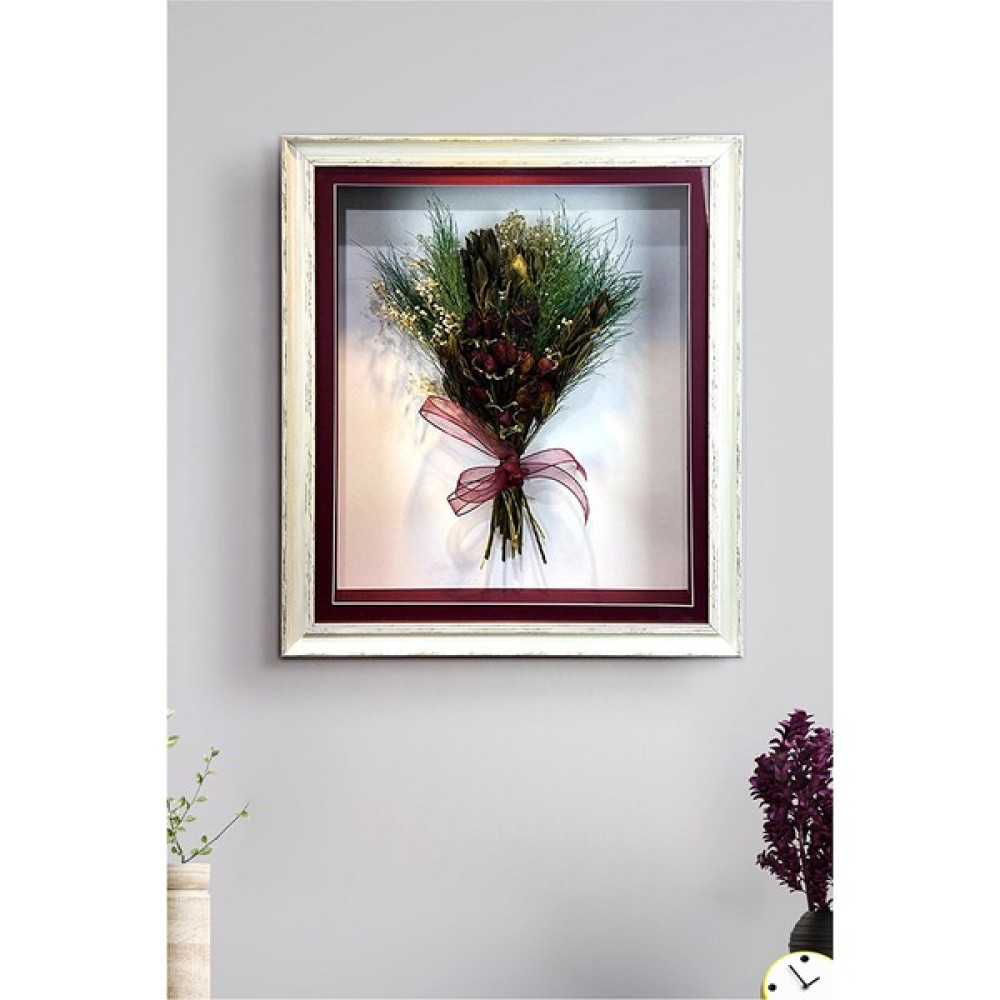 Özcanlar Derinlikli Çerçeve Kurutulmuş Çiçek Nişan Çiçeği Söz Çiçeği Dekoratif Derinlikli Kutu - Krem - 30 x 40 cm Resim & Fotoğraf Çerçevesi Fiyatı