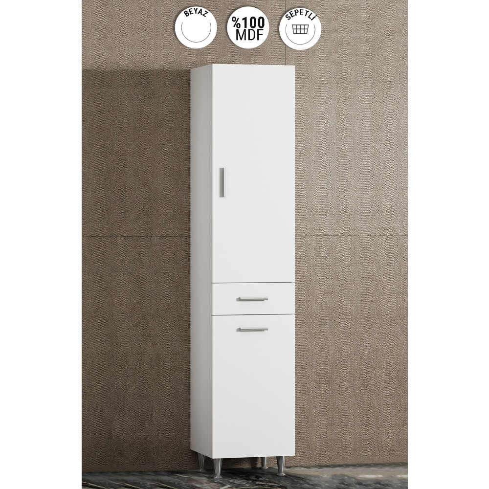 ÖZCEDEN 40 Cm Boy Dolap Mdf Beyaz Sepetli Banyo Dolabı / Mobilyası Fiyatı
