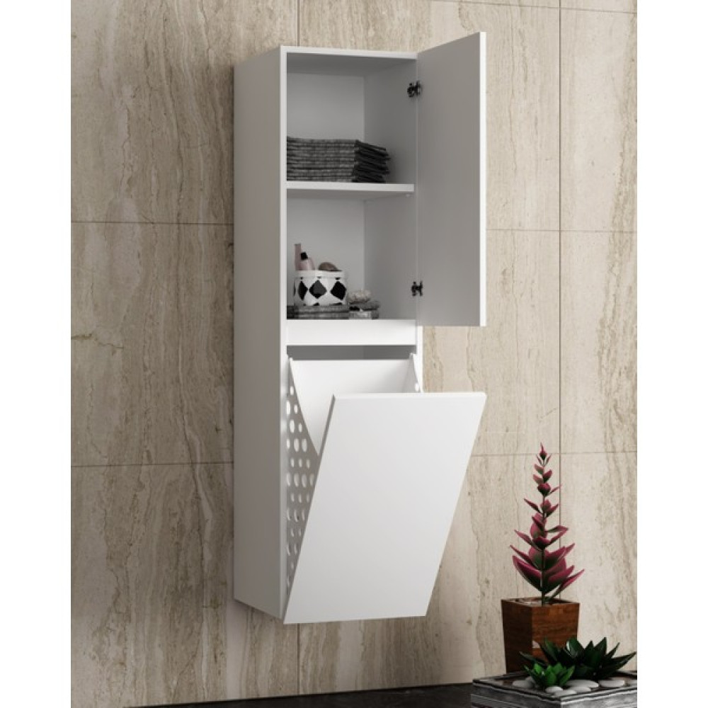 Özceden Banyo Boy Dolabı Çamaşır Sepetli 130 cm Parlak Beyaz Banyo Dolabı / Mobilyası Fiyatı