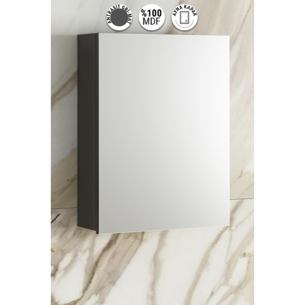 Özceden Çiğdem 55 cm Antrasit Gri Mat Mdf Aynalı Asma Banyo Üst Dolabı Banyo Dolabı / Mobilyası Fiyatı