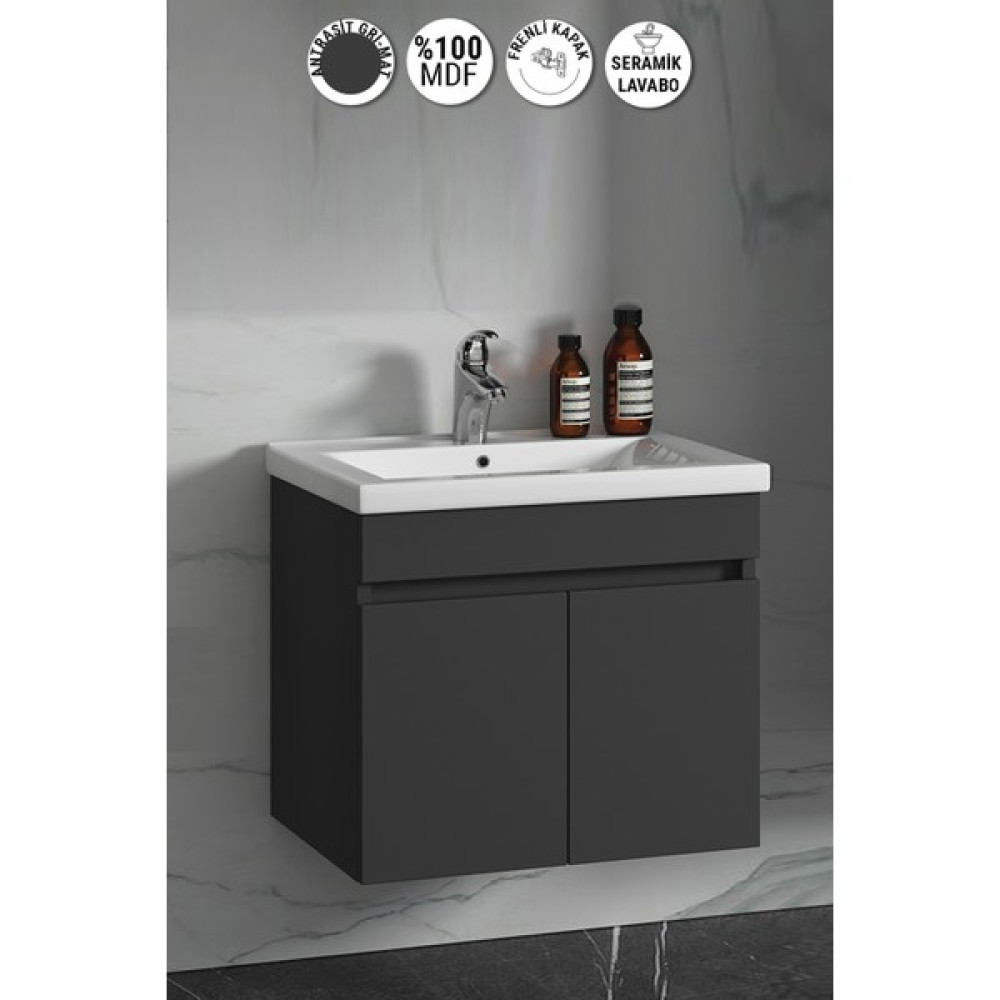 Özceden Çiğdem 65 cm Antrasit Gri Mat Mdf Seramik Lavabolu Asma Banyo Alt Dolabı Banyo Dolabı / Mobilyası Fiyatı