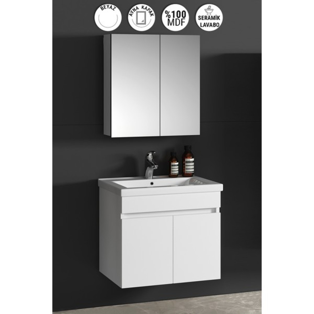 Özceden Çiğdem 65 cm Beyaz Mdf Seramik Lavabolu Asma Banyo Dolabı Takımı Banyo Dolabı / Mobilyası Fiyatı