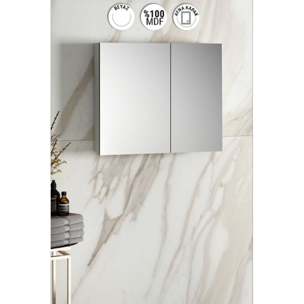 Özceden Çiğdem 80 cm Beyaz Mdf Aynalı Asma Banyo Üst Dolabı - Parlak Beyaz Banyo Dolabı / Mobilyası Fiyatı