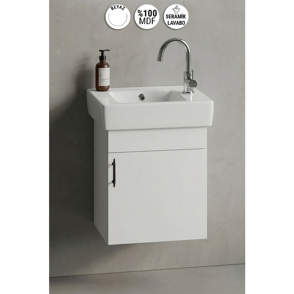 Özceden Lale 50X25 cm Beyaz Mdf Seramik Lavabolu Asma Banyo Alt Dolabı Diğer Fiyatı