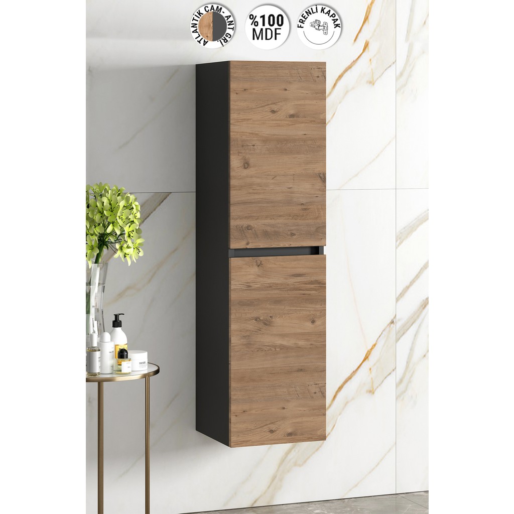 Özceden Yıldız 35*130 cm Antrasit Gri Mat-Atlantik Çam Mdf Asma Banyo Boy Dolabı - Antrasit - Atlantik Çam SSD / Solid State Drive Fiyatı
